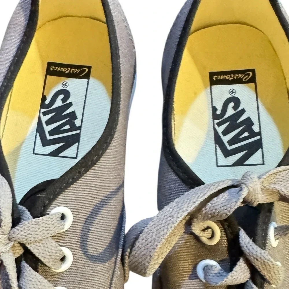 Vans Authentic Customs Grey Canvas Low Top Skate Shoes Sneakers Men 7 Women 8.5